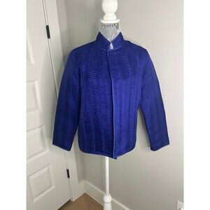 Chicos Womens 100% Silk Textured Jacket Size 0 US Blue Art to Wear Boho